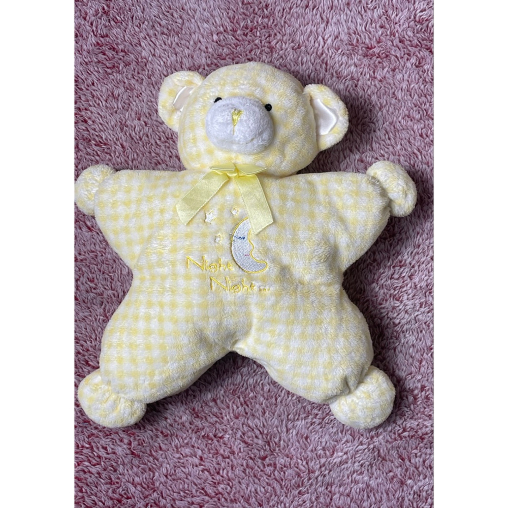 Vtg animal alley night night yellow gingham teddy bear stuffie lovie